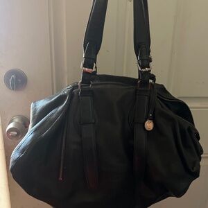 Leifsdottir black leather duffle style handhag